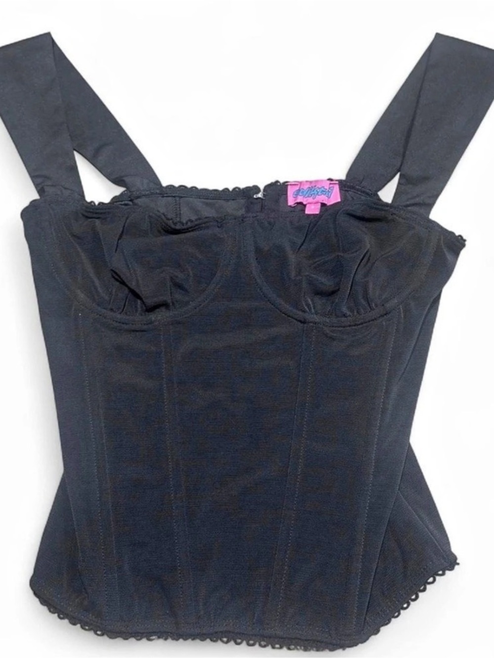 Edikted Black Lace Trim Corset Going Out Top With Boning